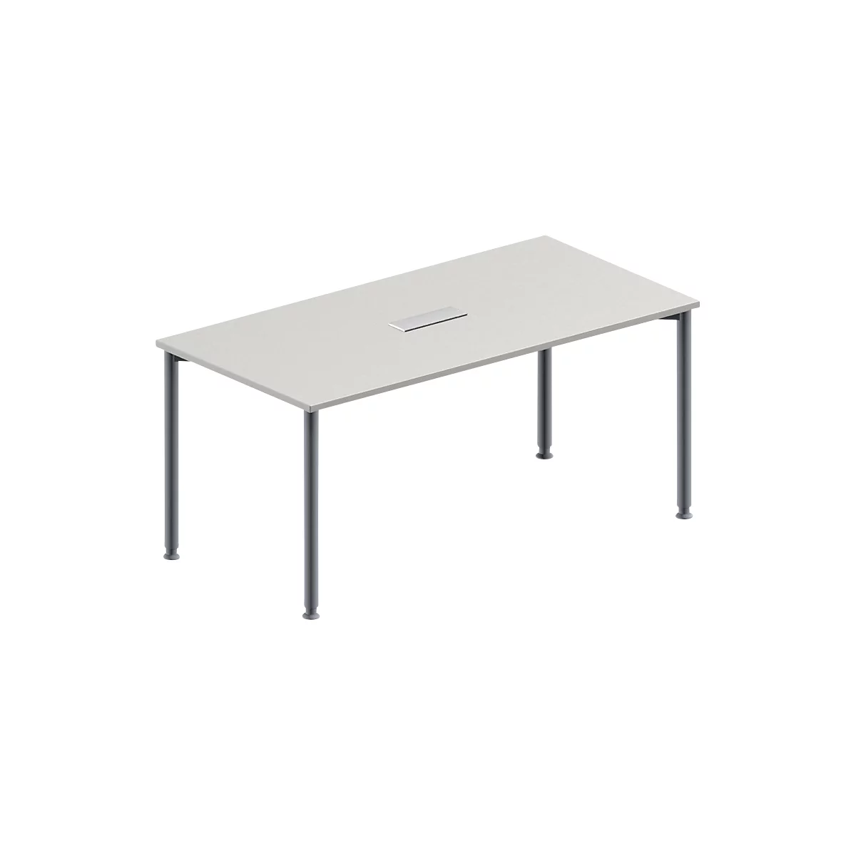 Schäfer Shop Genius Konferenztisch, 3-fach Anschluss, Rechteck, 4-Fuß Rundrohr, B 1600 x T 800 x H 720-840 mm, lichtgrau/weißalu