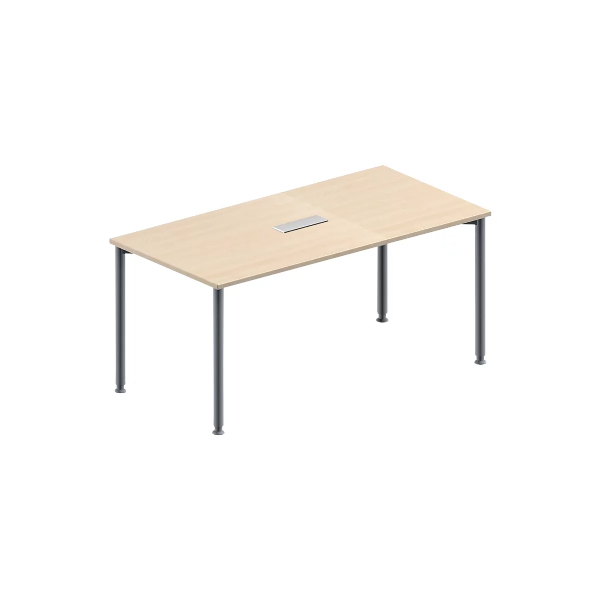 Schäfer Shop Genius Konferenztisch, 3-fach Tischanschlussfeld, Rechteck, 4-Fuß Rundrohr, B 1600 x T 800 x H 720-840 mm, Ahorn/weißaluminium RAL 9006