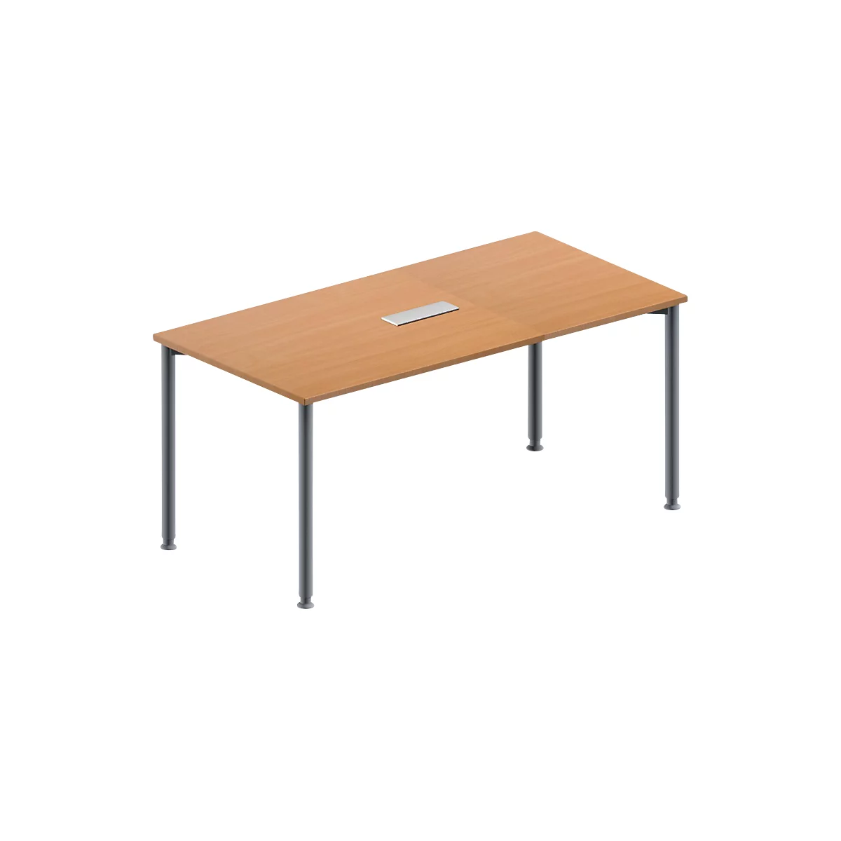 Schäfer Shop Genius Konferenztisch, 3-fach Tischanschlussfeld, Rechteck, 4-Fuß Rundrohr, B 1600 x T 800 x H 720-840 mm, Buche/weißaluminium RAL 9006
