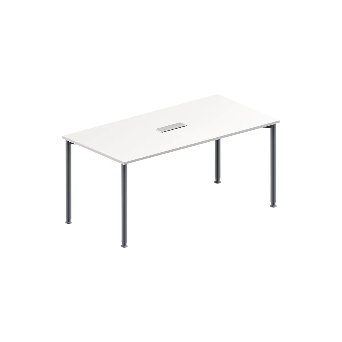 Schäfer Shop Genius Konferenztisch, 3-fach Tischanschlussfeld, Rechteck, 4-Fuß Rundrohr, B 1600 x T 800 x H 720-840 mm, weiß/weißaluminium RAL 9006