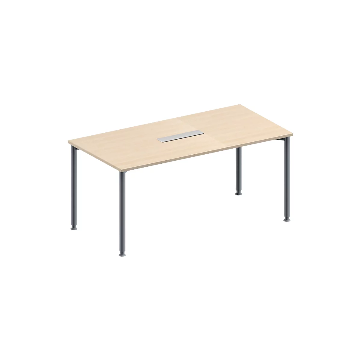 Schäfer Shop Genius Konferenztisch, 6-fach Tischanschlussfeld, Rechteck, 4-Fuß Rundrohr, B 1600 x T 800 x H 720-840 mm, Ahorn/weißaluminium RAL 9006