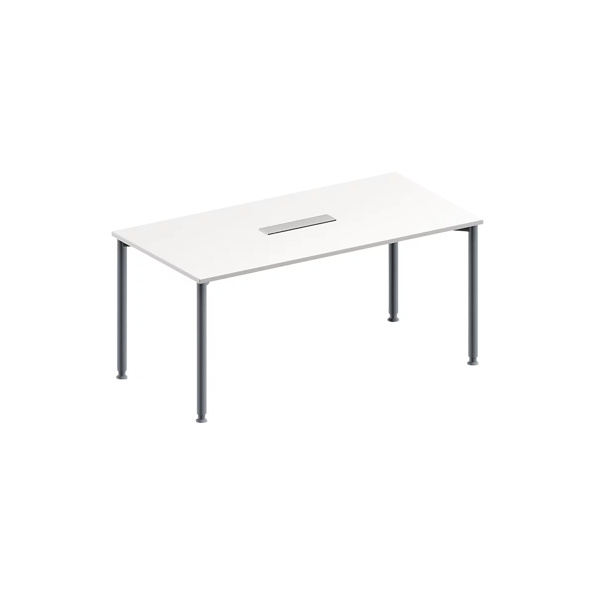 Schäfer Shop Genius Konferenztisch, 6-fach Tischanschlussfeld, Rechteck, 4-Fuß Rundrohr, B 1600 x T 800 x H 720-840 mm, weiß/weißaluminium RAL 9006