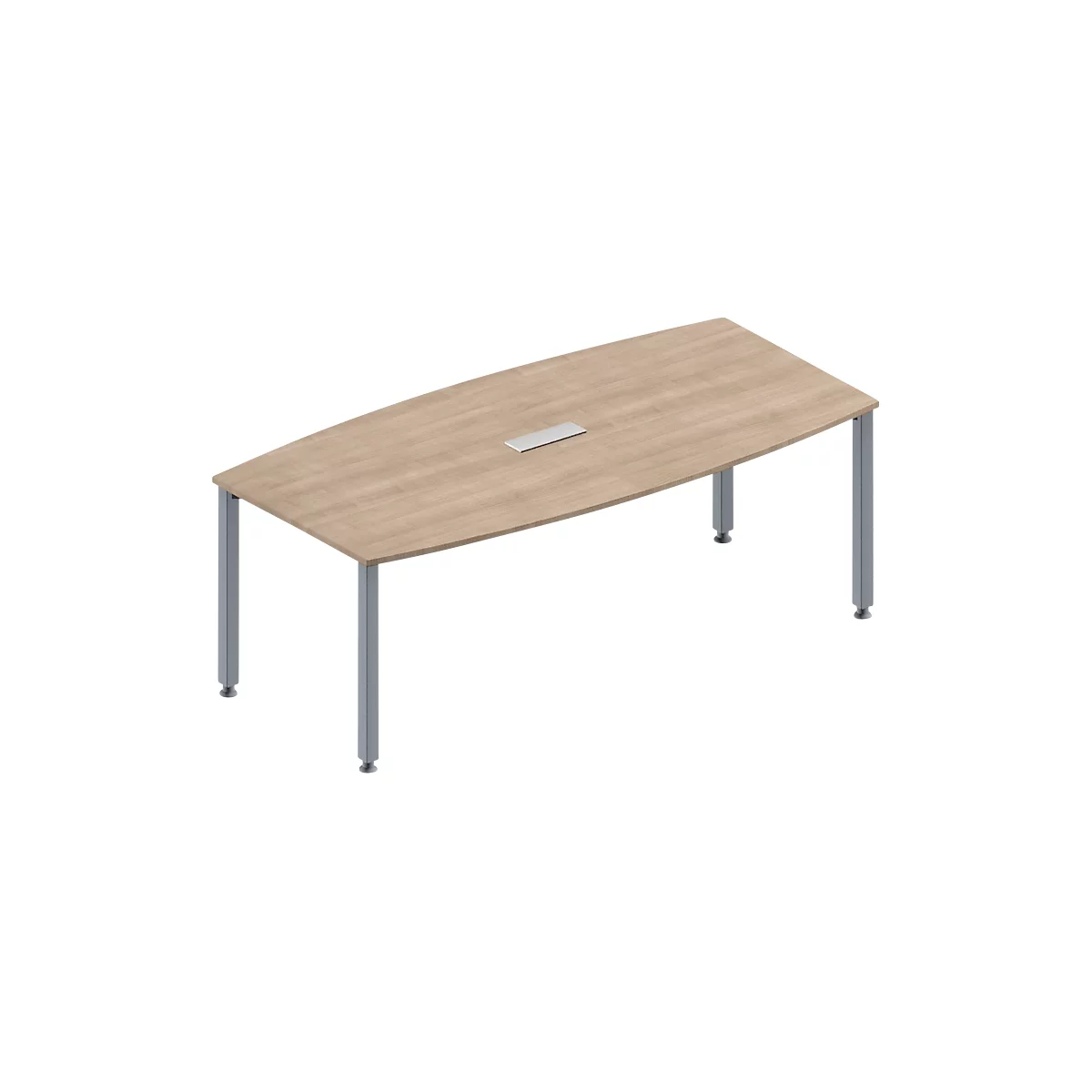 Schäfer Shop Genius Konferenztisch MODENA FLEX, 3-fach Anschluss, Boot, 4-Fuss Quadratrohr, B 2000 x H 720-840 mm, Eiche Dekor/weissaluminium