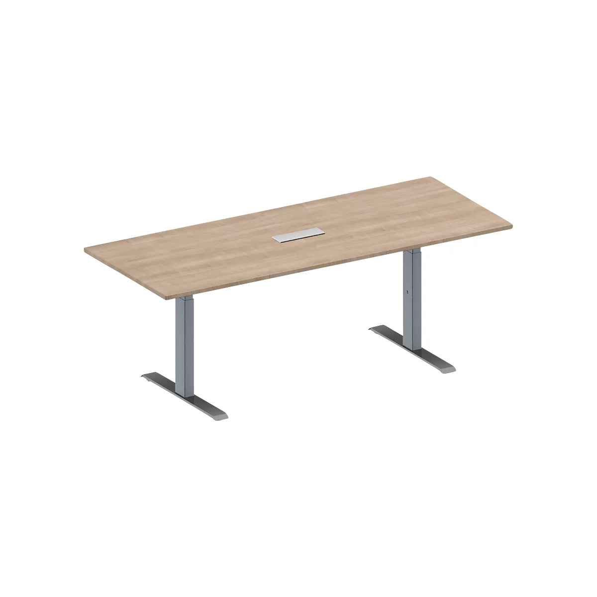 Schäfer Shop Genius Konferenztisch MODENA FLEX, 3-fach Anschluss, Rechteck, T-Fuß Rechteckrohr, B 2000 x T 800 x H 650-850 mm, Eiche-Dekor/weißalu