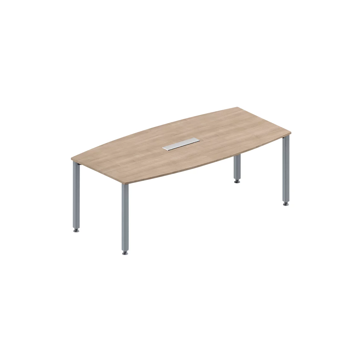 Schäfer Shop Genius Konferenztisch MODENA FLEX, 6-fach Anschluss, Boot, 4-Fuss Quadratrohr, B 2000 x H 720-840 mm, Eiche Dekor/weissaluminium