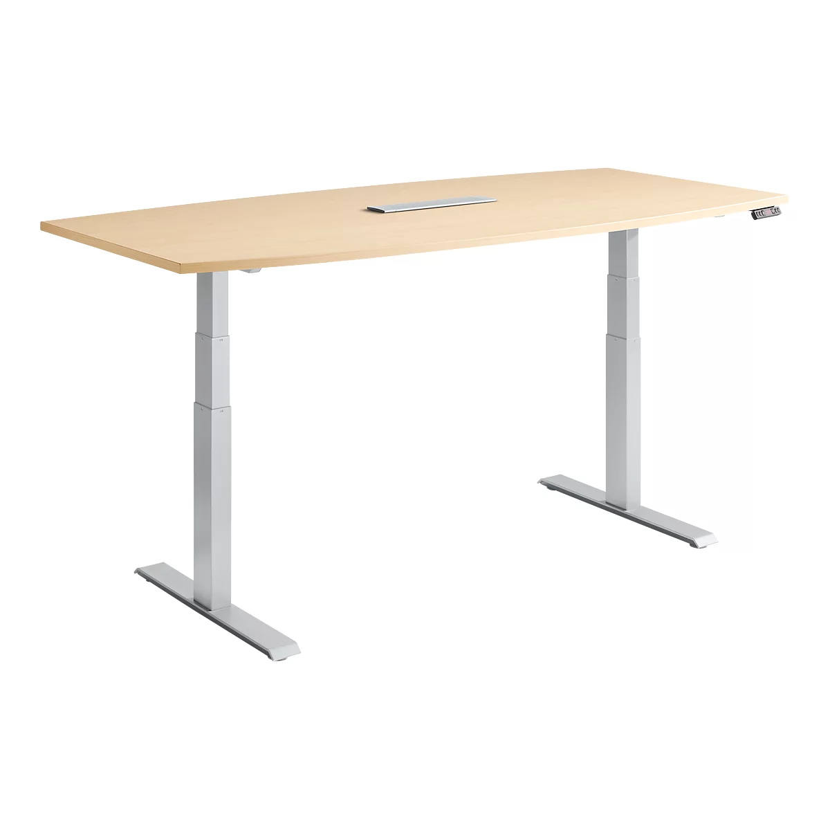 Schäfer Shop Genius Konferenztisch MODENA FLEX, 6-fach Anschluss, elektrisch höhenverstellbar, Boot, B 2000 mm, Ahorn/weißalu