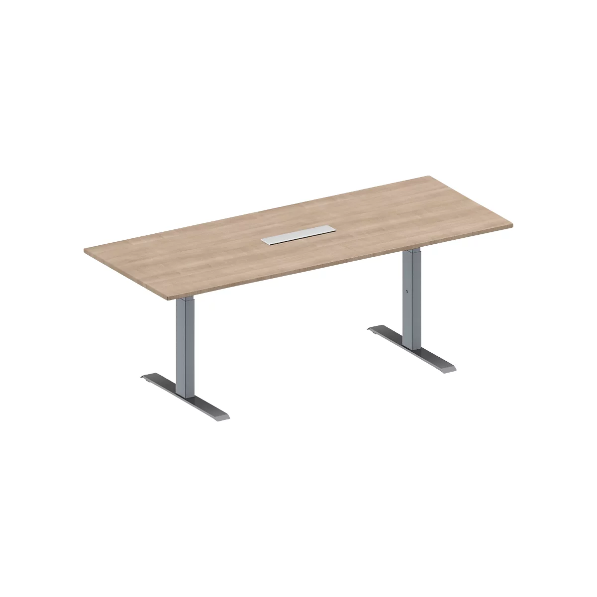 Schäfer Shop Genius Konferenztisch MODENA FLEX, 6-fach Anschluss, Rechteck, T-Fuß Rechteckrohr, B 2000 x T 800 x H 650-850 mm, Eiche-Dekor/weißalu