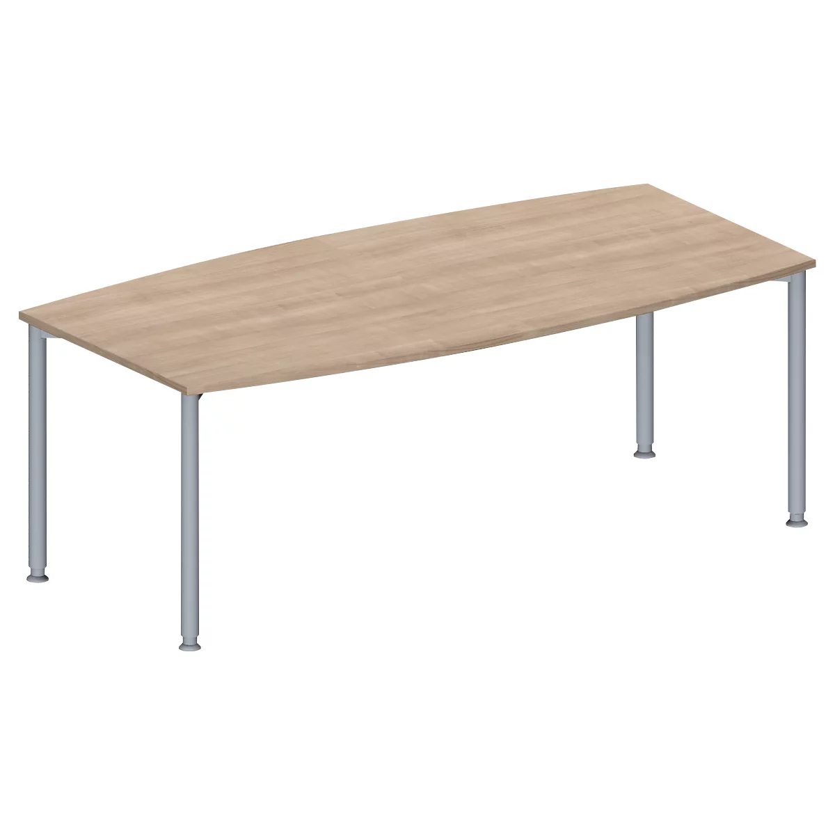 Schäfer Shop Genius Konferenztisch MODENA FLEX, Boot, 4-Fuß Rundrohr, B 2000 x H 720-840 mm, Eiche Dekor/weißaluminium RAL 9006