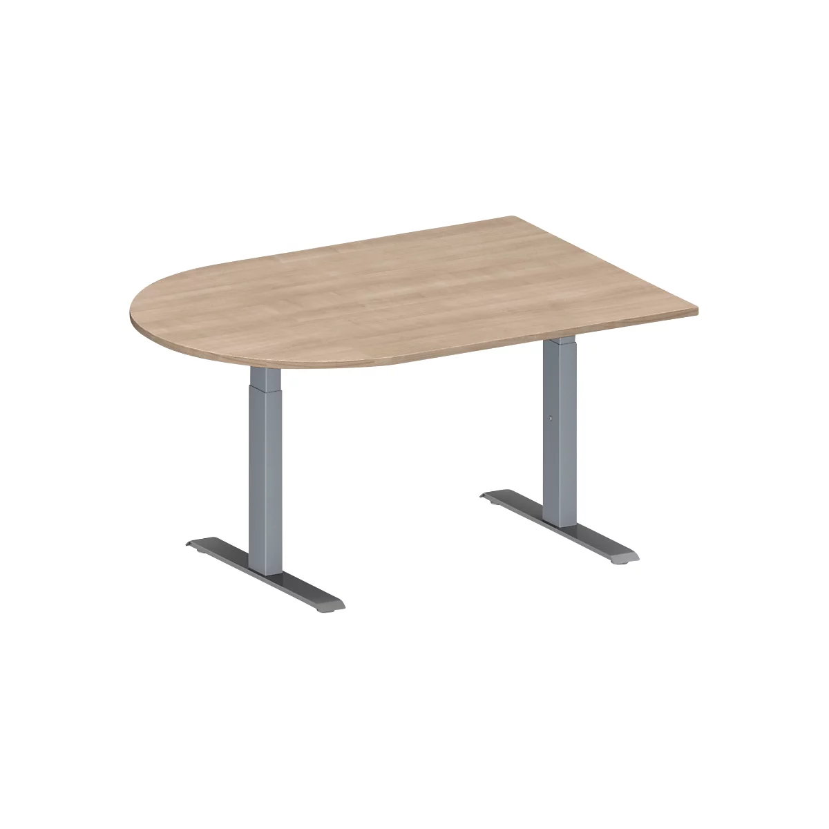 Schäfer Shop Genius Konferenztisch MODENA FLEX, Halbkreis, T-Fuß Rechteckrohr, B 1400 x T 1000 x H 650-850 mm, Eiche-Dekor/weißaluminium RAL 9006