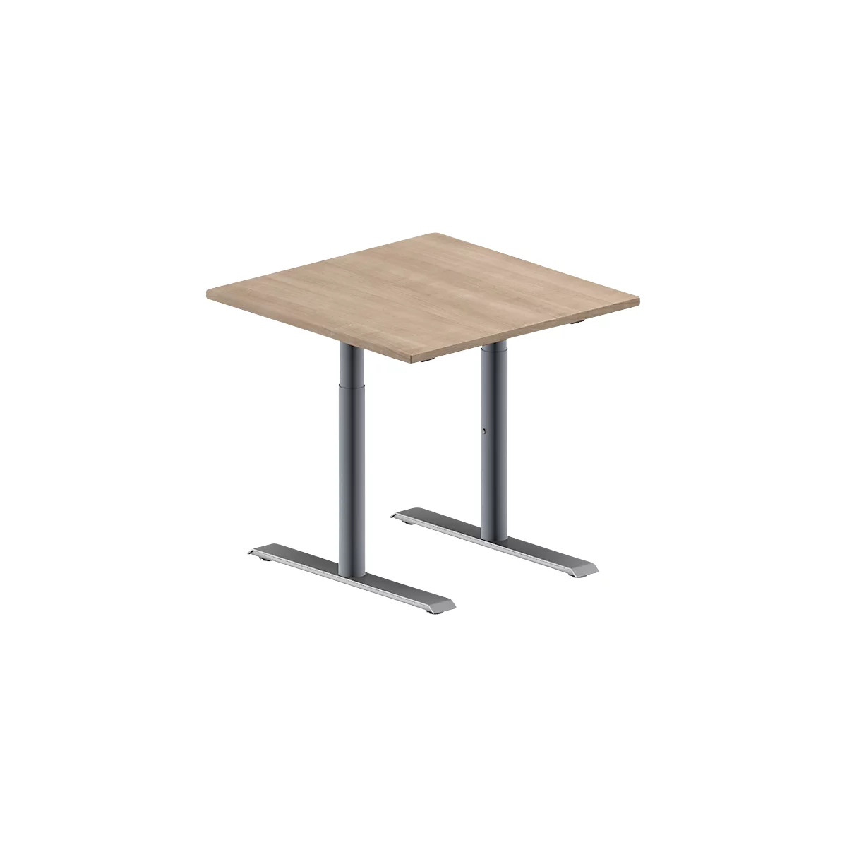 Schäfer Shop Genius Konferenztisch MODENA FLEX, Quadrat, T-Fuß Rundrohr, B 800 x T 800 x H 650-850 mm, Eiche-Dekor/weißaluminium RAL 9007