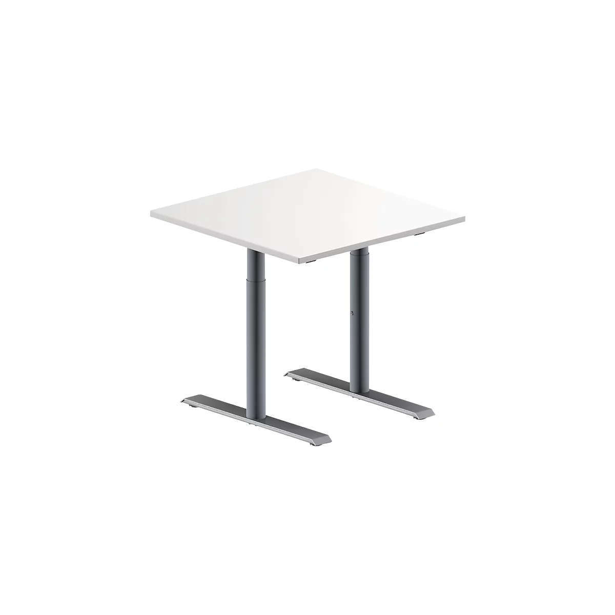 Schäfer Shop Genius Konferenztisch MODENA FLEX, Quadrat, T-Fuß Rundrohr, B 800 x T 800 x H 650-850 mm, weiß/weißaluminium RAL 9006