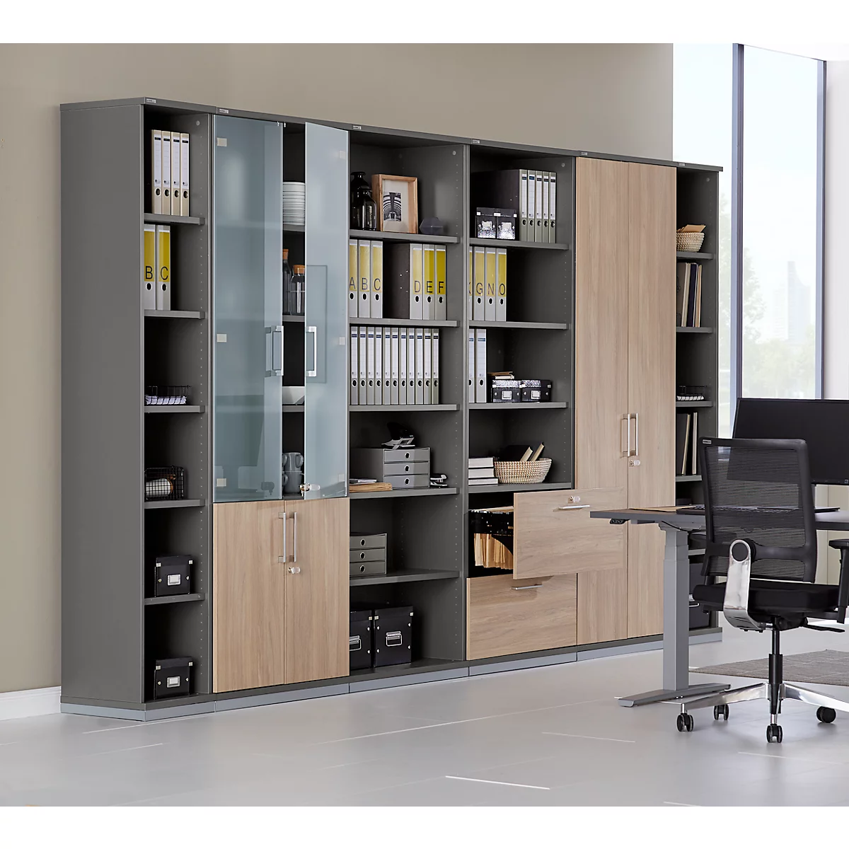 Schäfer Shop Genius legbord TETRIS WOOD, 6 OH, hoogte incl. glijders, B 400 mm, grafiet