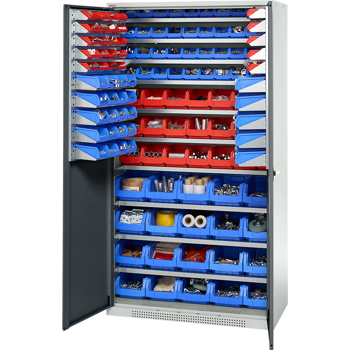 Schäfer Shop Genius Magazinschrank, mit Sichtlagerkästen, B 1055 x T 520 x H 1950 mm, anthrazitgrau/lichtgrau