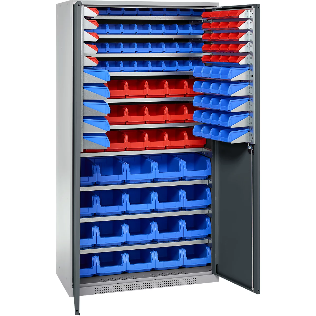 Schäfer Shop Genius Magazinschrank, mit Sichtlagerkästen, B 1055 x T 520 x H 1950 mm, anthrazitgrau/weißaluminium