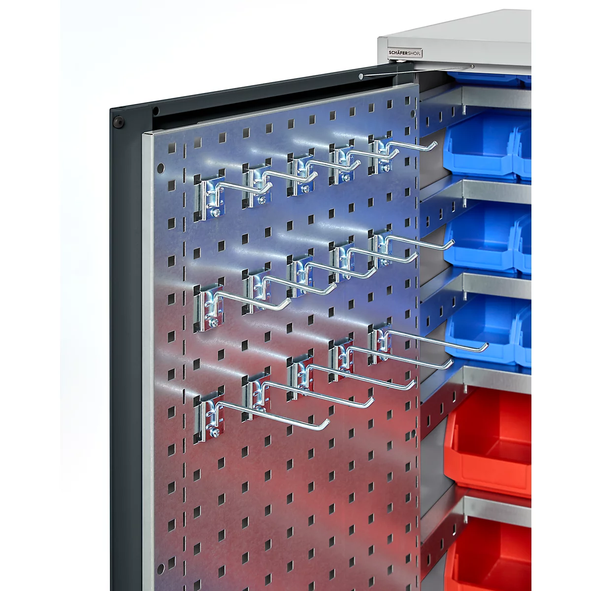 Schäfer Shop Genius Magazinschrank, mit Sichtlagerkästen, B 1055 x T 520 x H 1950 mm, anthrazitgrau/weißaluminium