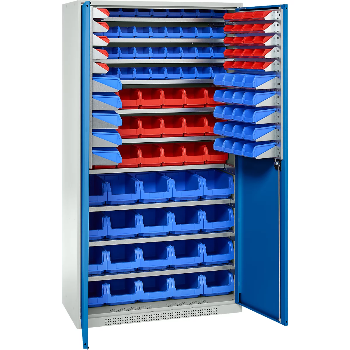 Schäfer Shop Genius Magazinschrank, mit Sichtlagerkästen, B 1055 x T 520 x H 1950 mm, enzianblau/lichtgrau