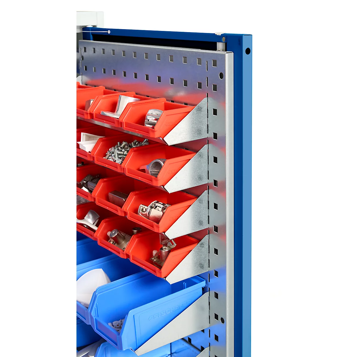 Schäfer Shop Genius Magazinschrank, mit Sichtlagerkästen, B 1055 x T 520 x H 1950 mm, enzianblau/lichtgrau