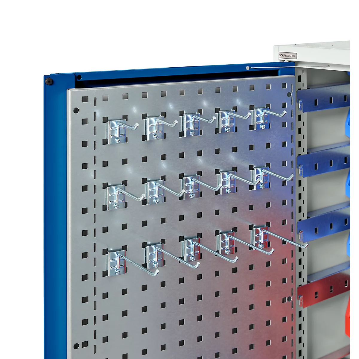 Schäfer Shop Genius Magazinschrank, mit Sichtlagerkästen, B 1055 x T 520 x H 1950 mm, enzianblau/lichtgrau