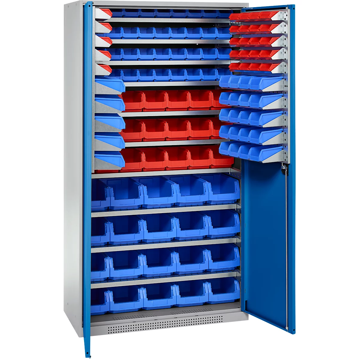 Schäfer Shop Genius Magazinschrank, mit Sichtlagerkästen, B 1055 x T 520 x H 1950 mm, enzianblau/weißaluminium
