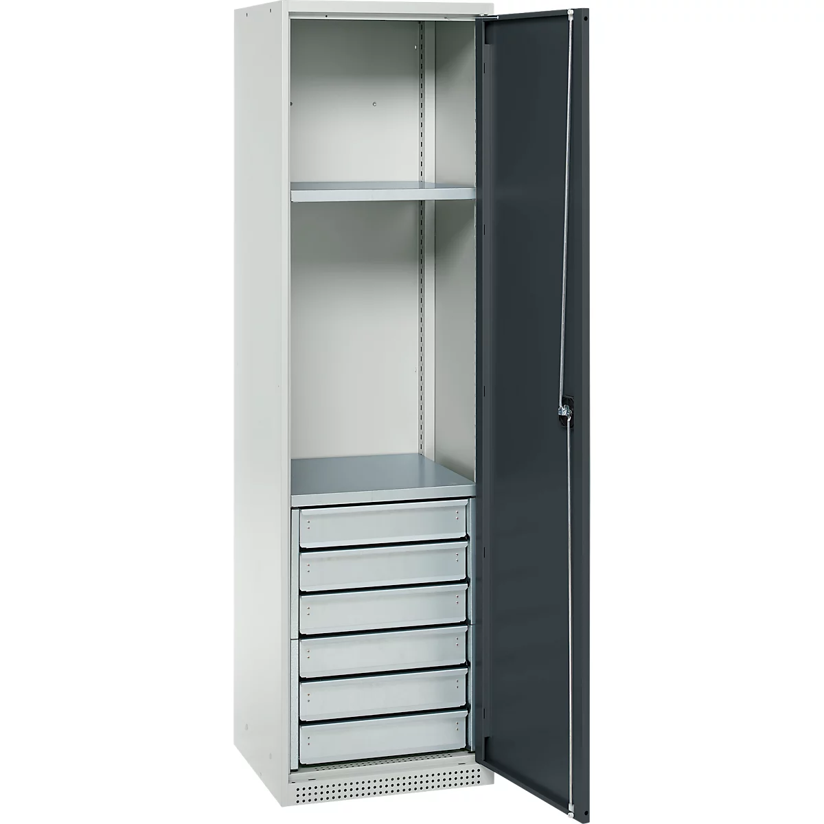 Schäfer Shop Genius materiaalkast FS, 5 OH, afsluitbaar, 2 legborden/6 laden, tot 250 kg, B 545 x D 520 x H 1950 mm, staal, lichtgrijs/antracietgrijs