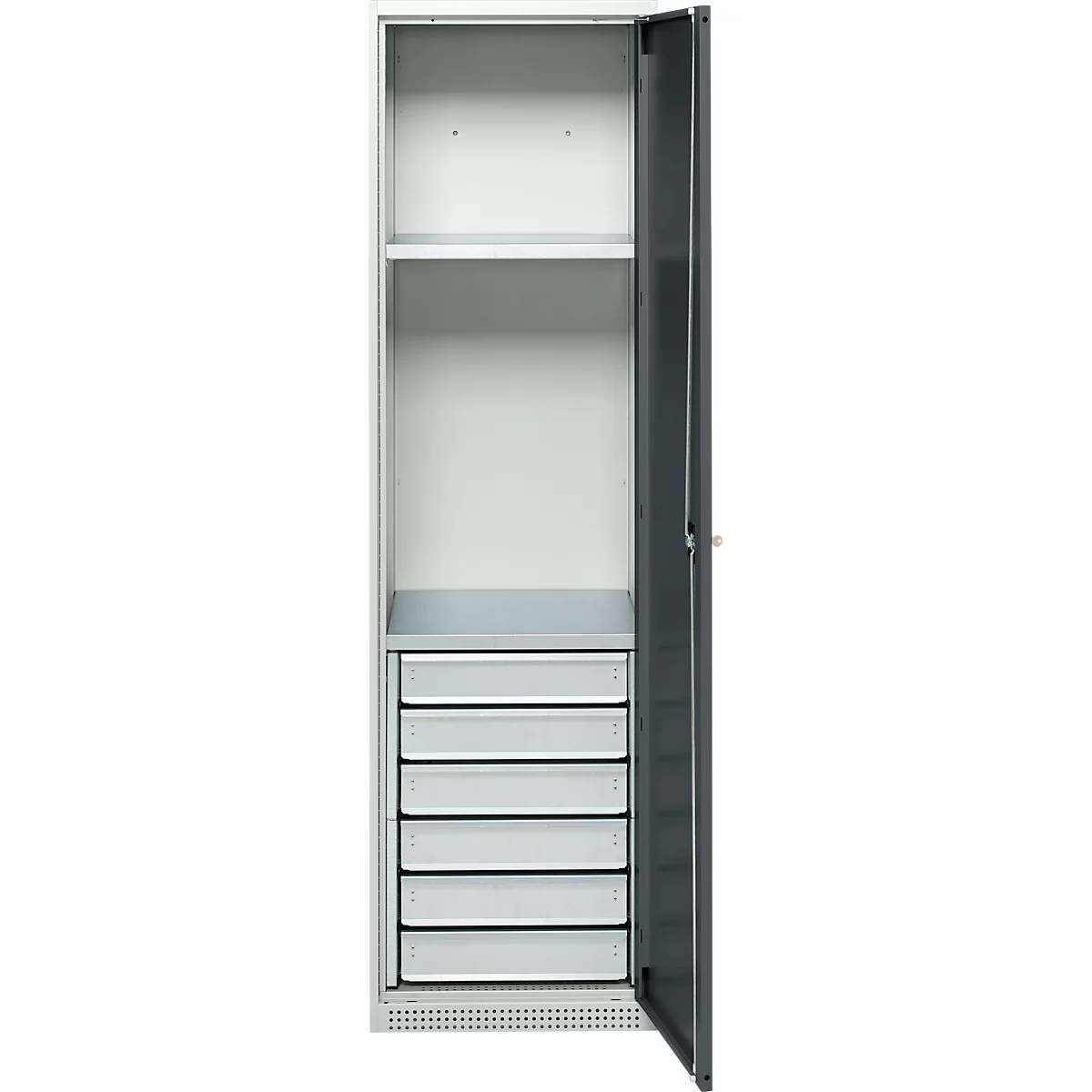 Schäfer Shop Genius materiaalkast FS, 5 OH, afsluitbaar, 2 legborden/6 laden, tot 250 kg, B 545 x D 520 x H 1950 mm, staal, lichtgrijs/antracietgrijs