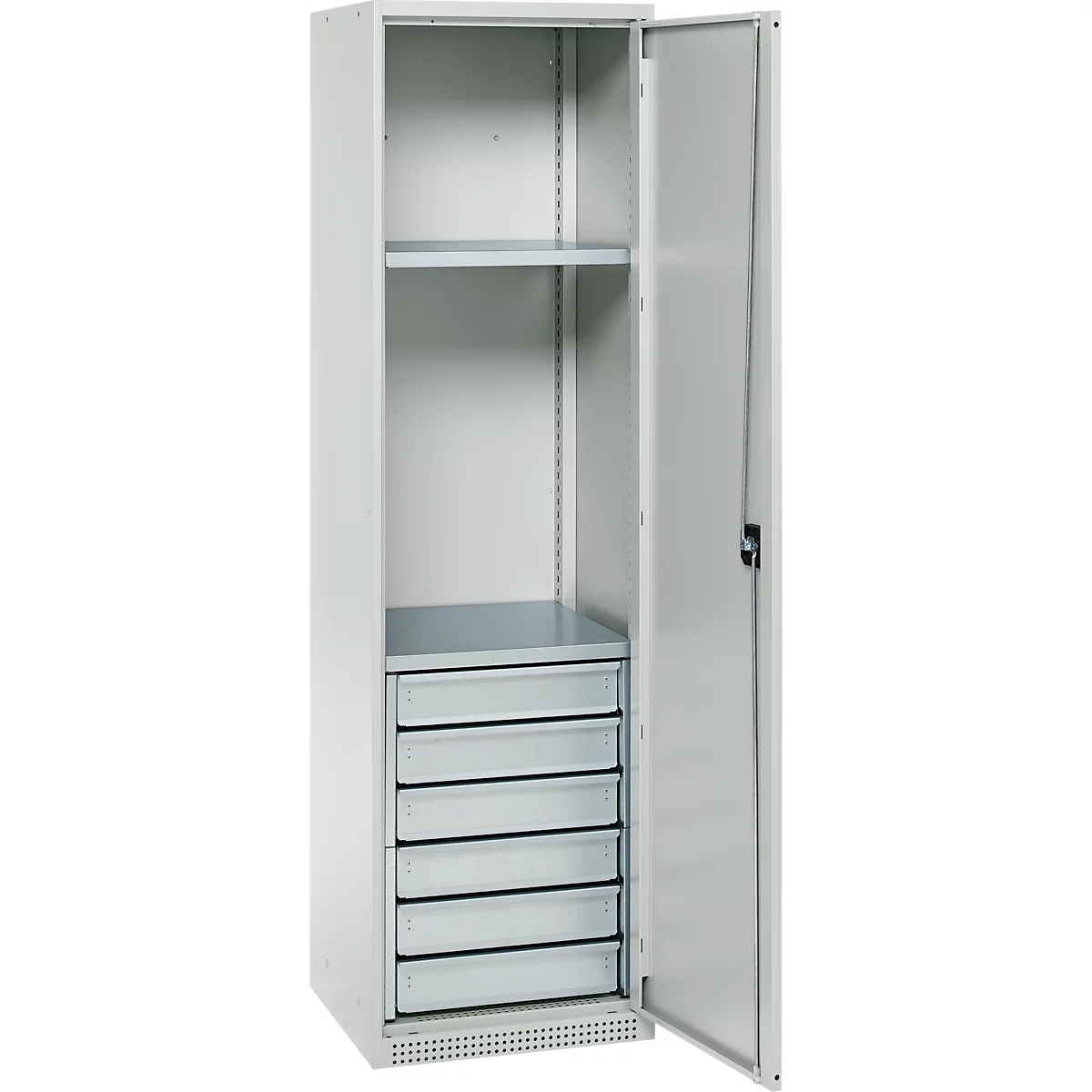 Schäfer Shop Genius materiaalkast FS, 5 OH, afsluitbaar, 2 legborden/6 laden, tot 250 kg, B 545 x D 520 x H 1950 mm, staal, lichtgrijs/lichtgrijs