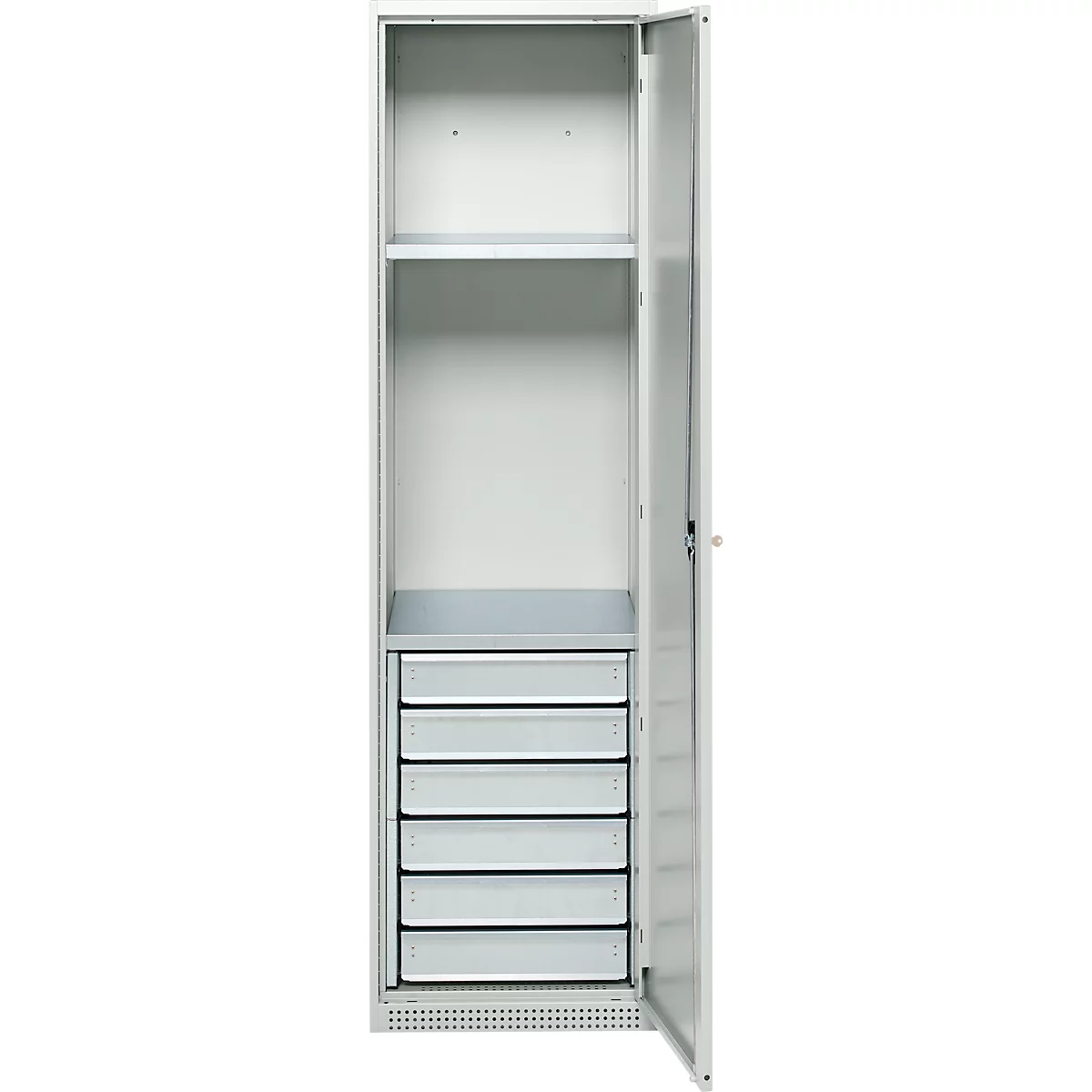 Schäfer Shop Genius materiaalkast FS, 5 OH, afsluitbaar, 2 legborden/6 laden, tot 250 kg, B 545 x D 520 x H 1950 mm, staal, lichtgrijs/lichtgrijs
