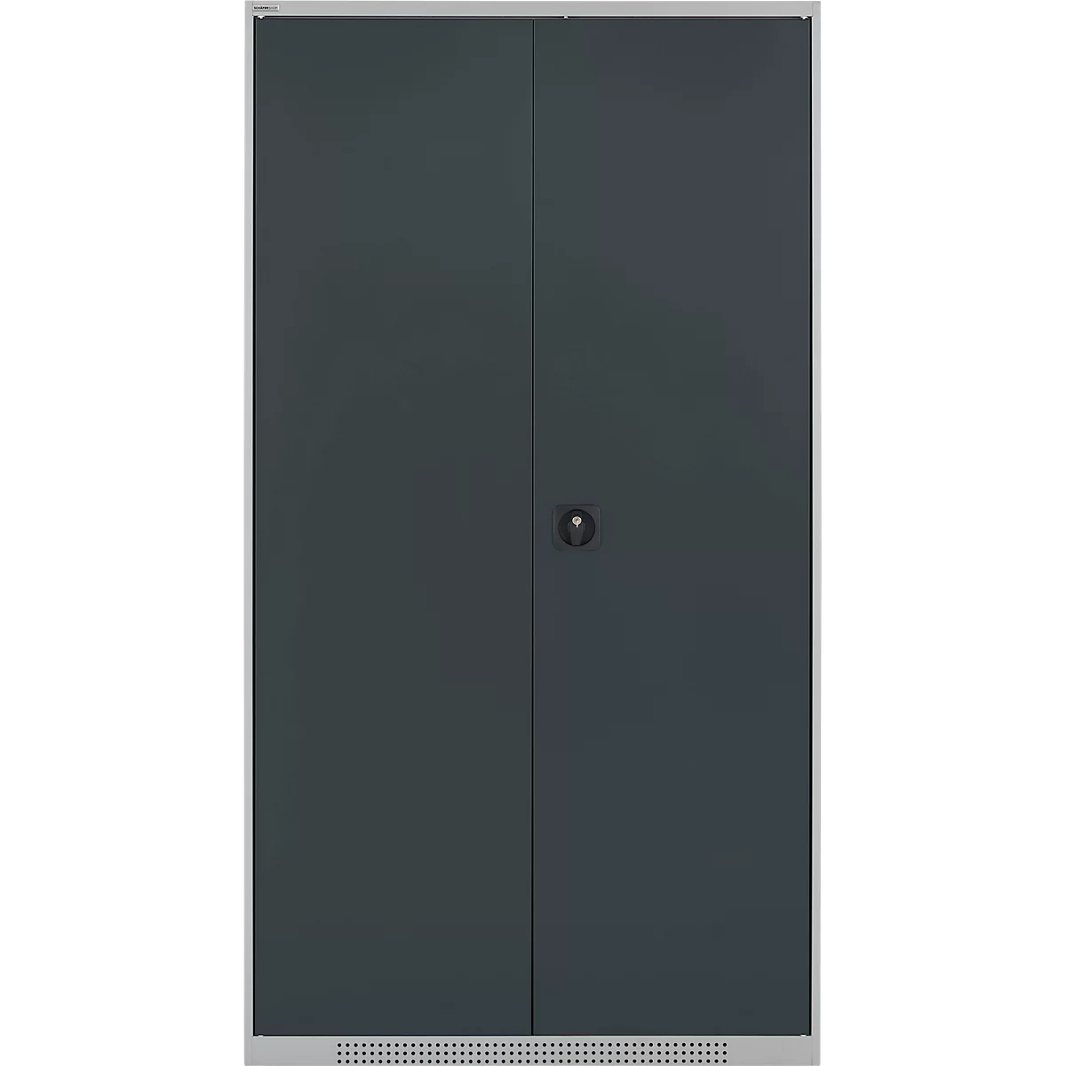 Schäfer Shop Genius Materialschrank FS, 5 OH, abschließbar, 4 Fachböden/12 Schübe, bis 450 kg, B 1055 x T 520 x H 1950 mm, Stahl, weißalu/anthrazitgrau