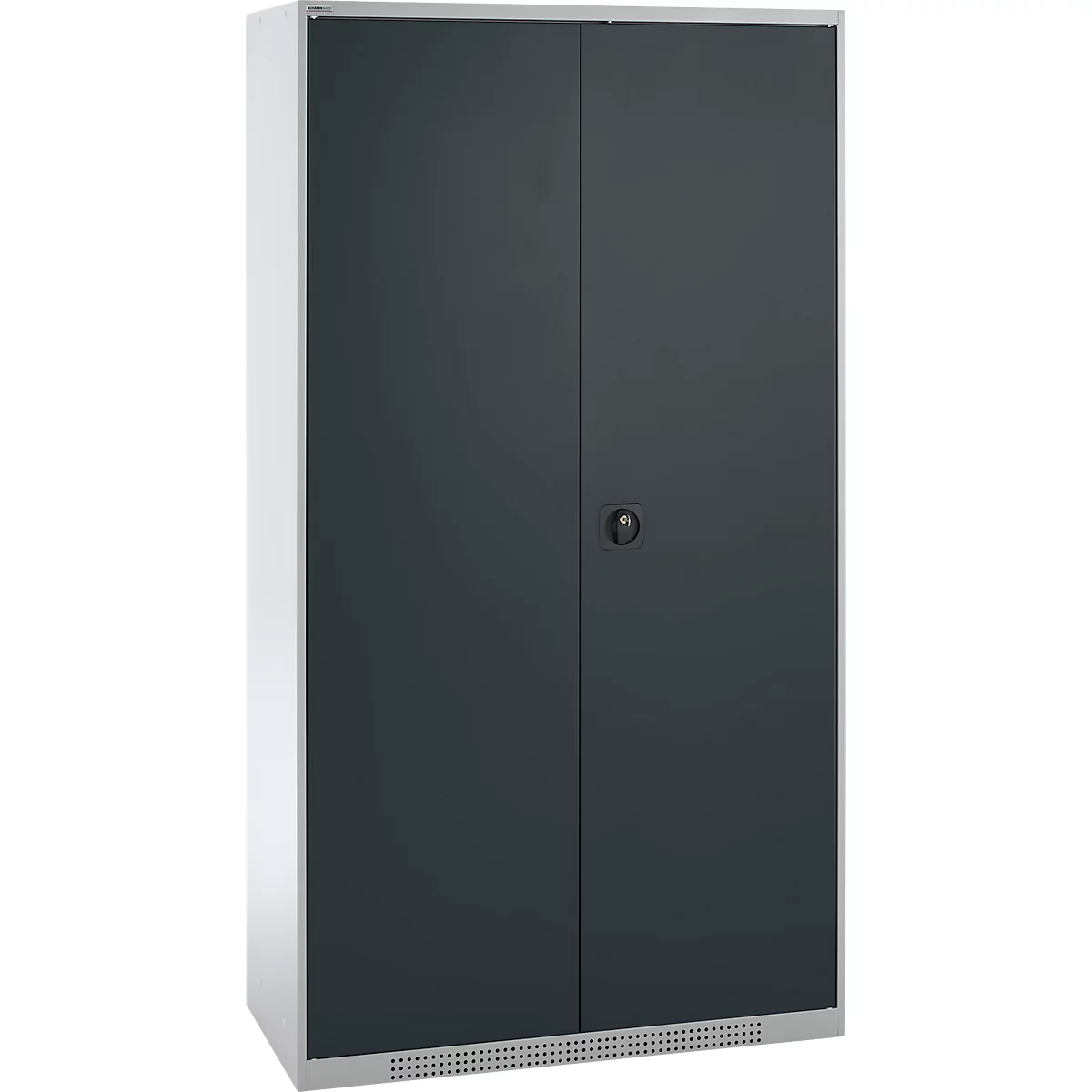 Schäfer Shop Genius Materialschrank FS, 5 OH, abschließbar, 4 Fachböden/12 Schübe, bis 450 kg, B 1055 x T 520 x H 1950 mm, Stahl, weißalu/anthrazitgrau