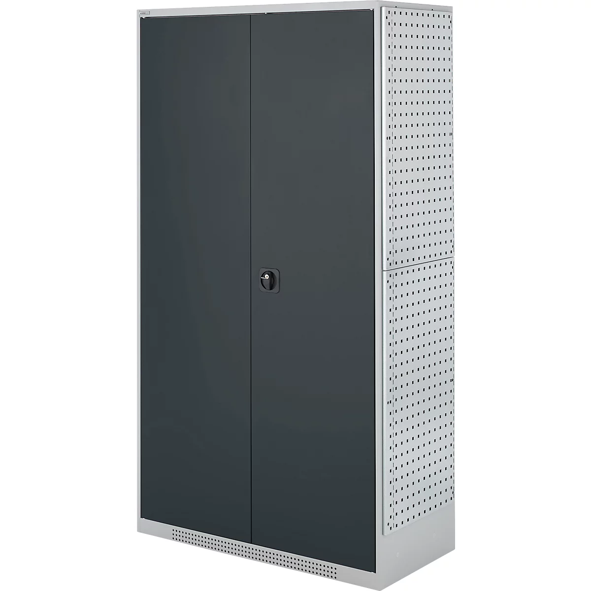 Schäfer Shop Genius Materialschrank FS, 5 OH, abschließbar, 4 Fachböden/12 Schübe, bis 450 kg, B 1055 x T 520 x H 1950 mm, Stahl, weißalu/anthrazitgrau