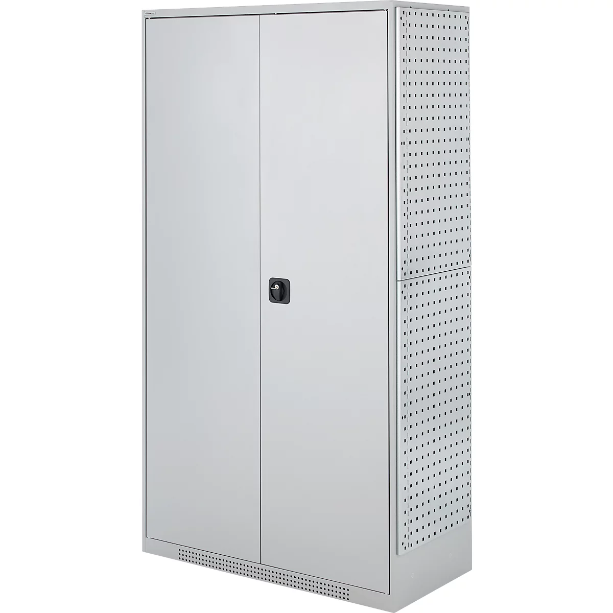 Schäfer Shop Genius Materialschrank FS, 5 OH, abschließbar, 4 Fachböden/12 Schübe, bis 450 kg, B 1055 x T 520 x H 1950 mm, Stahl, weißalu/weißalu