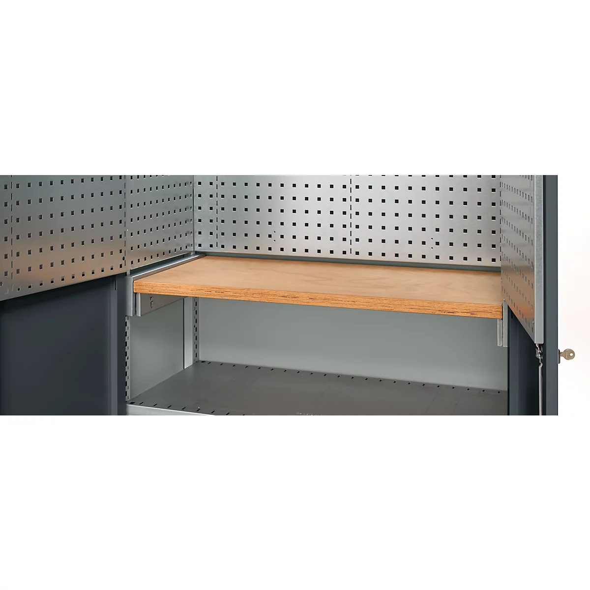 Schäfer Shop Genius Materialschrank FS, 5 OH, abschließbar, Lochrasterwände/3 Fachböden, bis 450 kg, B 1055 x T 520 x H 1950 mm, lichtgrau/anthrazitgrau