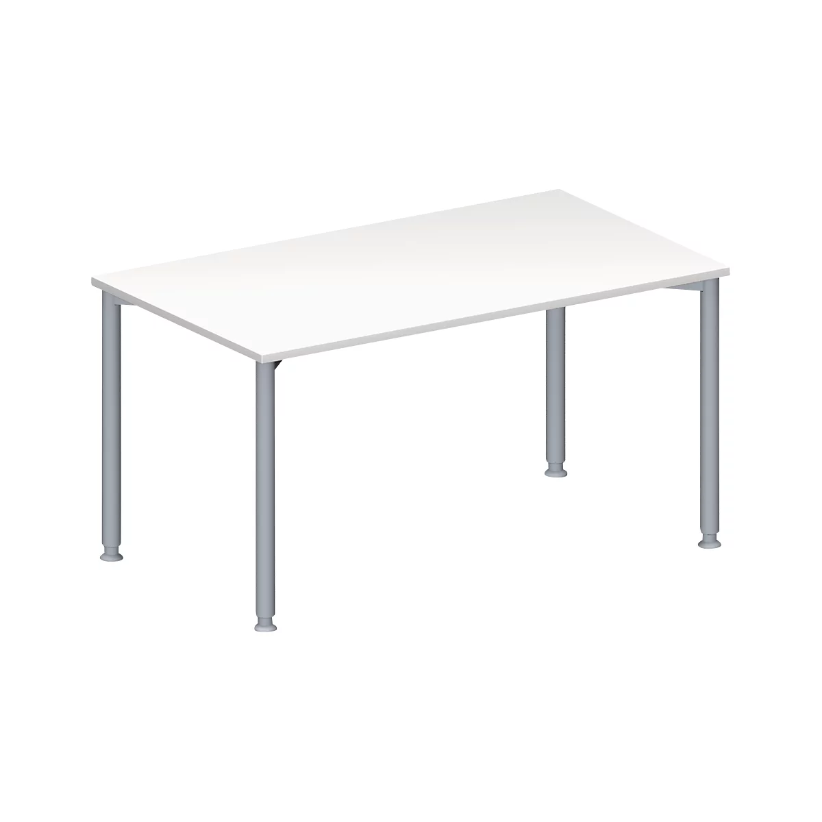 White table with gray legs, perspective view.