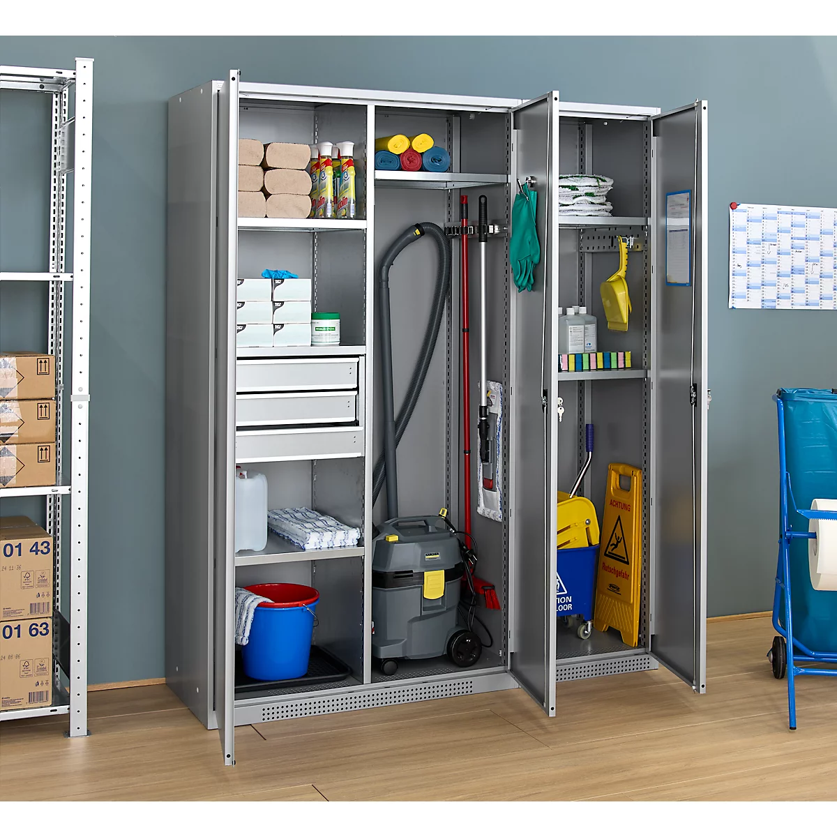 Schäfer Shop Genius Mehrzweckschrank FS, modular, abschließbar, mit oder ohne Mittelwand, T 520 x H 1950 mm, lichtgrau