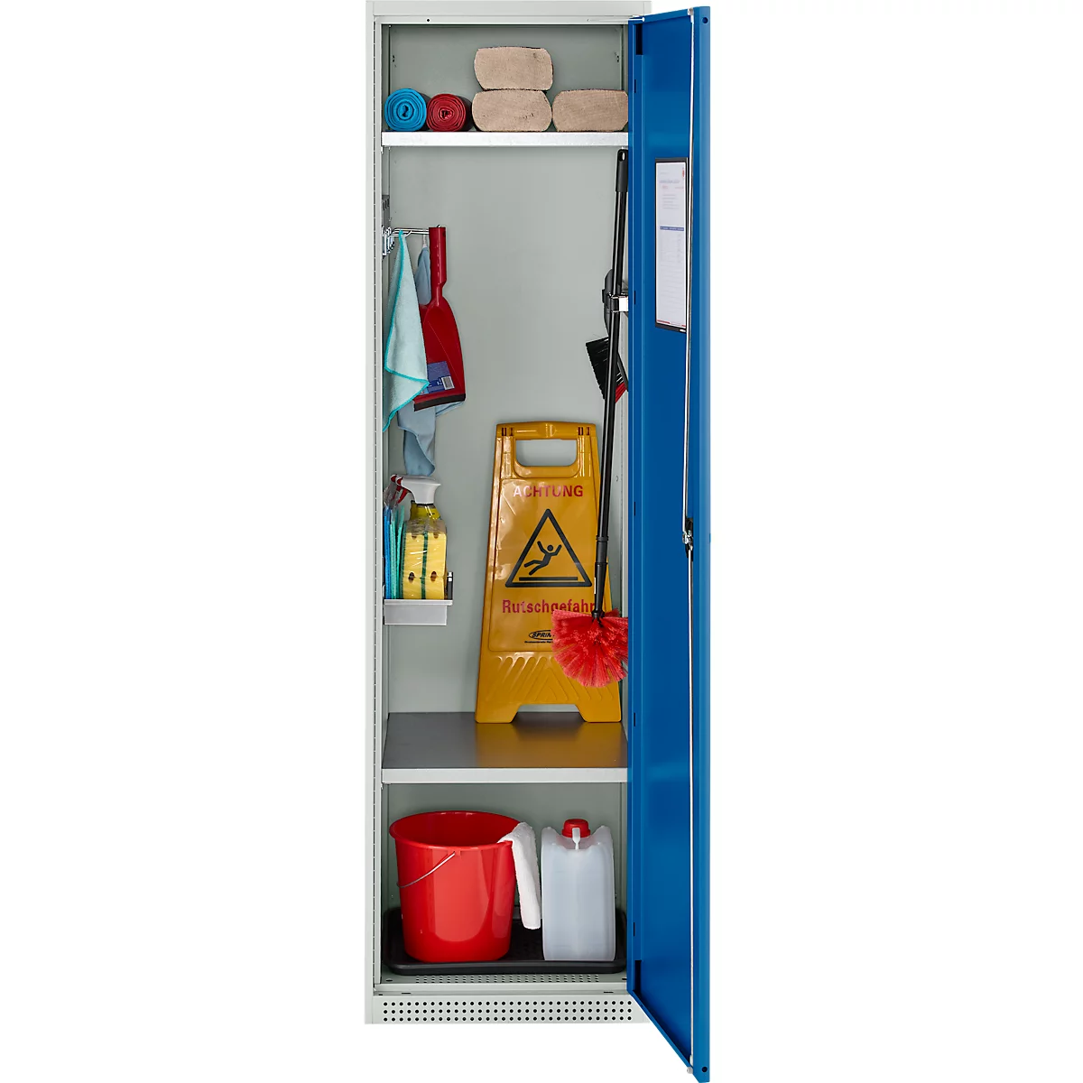 Schäfer Shop Genius Mehrzweckschrank FS, modular, individuell erweiterbar, 2 Fachböden, bis 250 kg, B 545 x T 520 x H 1950 mm, Stahl, lichtgrau/enzianblau