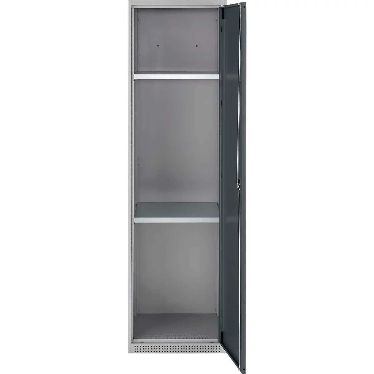 Schäfer Shop Genius Mehrzweckschrank FS, modular, individuell erweiterbar, 2 Fachböden, bis 250 kg, B 545 x T 520 x H 1950 mm, Stahl, weißaluminium/anthrazitgrau