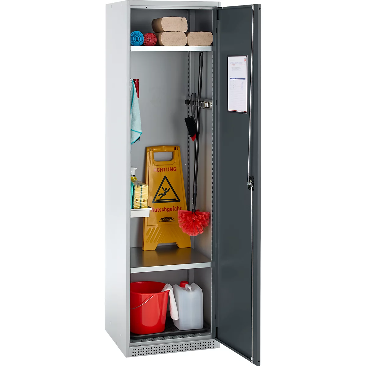 Schäfer Shop Genius Mehrzweckschrank FS, modular, individuell erweiterbar, 2 Fachböden, bis 250 kg, B 545 x T 520 x H 1950 mm, Stahl, weißaluminium/anthrazitgrau