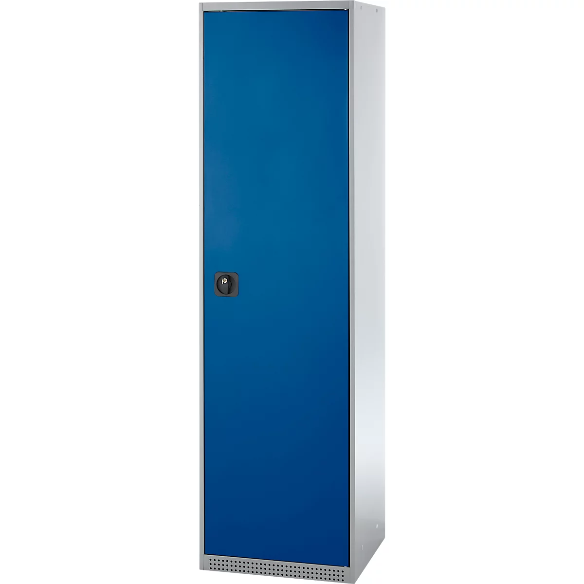Schäfer Shop Genius Mehrzweckschrank FS, modular, individuell erweiterbar, 2 Fachböden, bis 250 kg, B 545 x T 520 x H 1950 mm, Stahl, weißaluminium/enzianblau