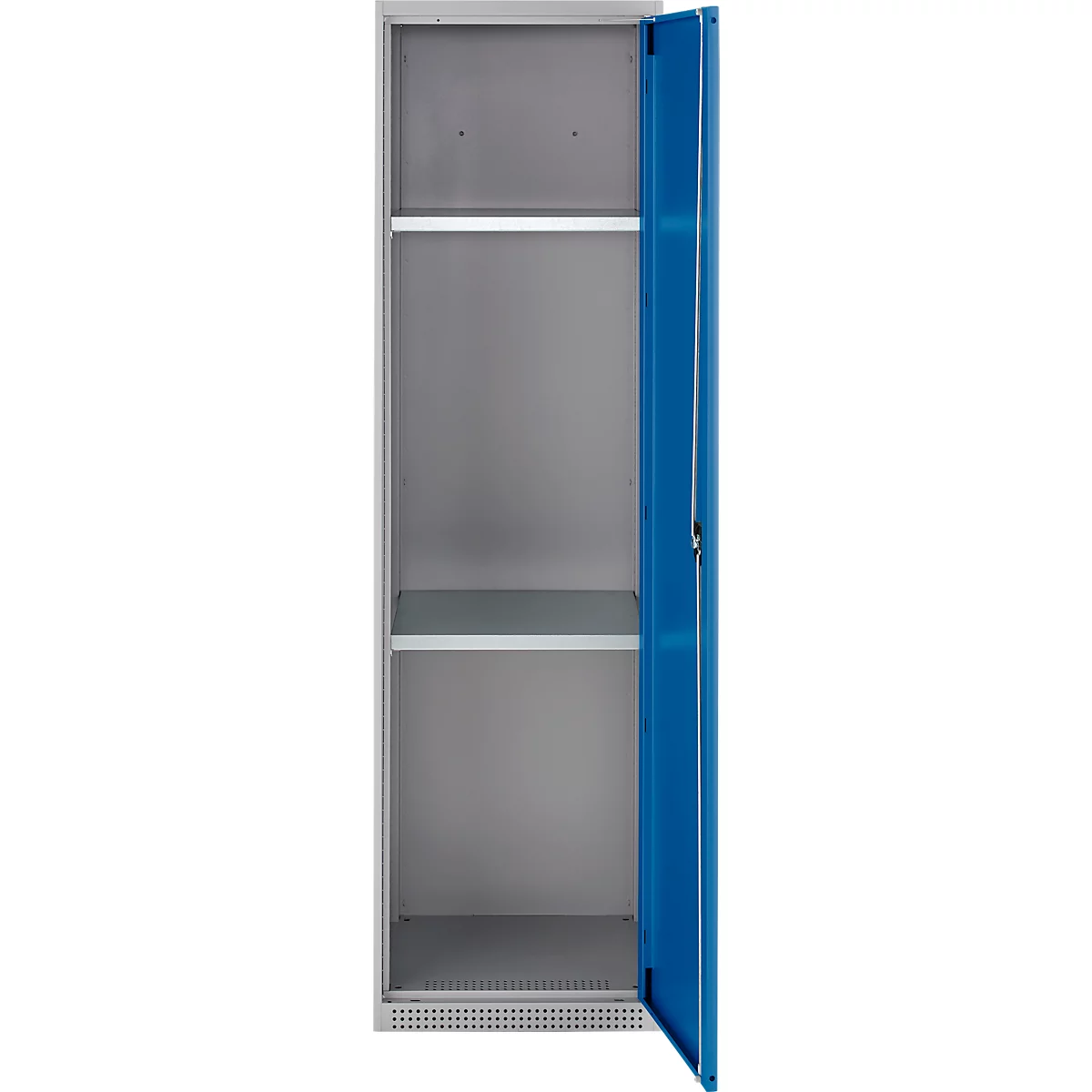 Schäfer Shop Genius Mehrzweckschrank FS, modular, individuell erweiterbar, 2 Fachböden, bis 250 kg, B 545 x T 520 x H 1950 mm, Stahl, weißaluminium/enzianblau