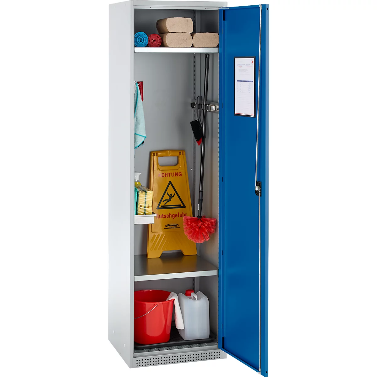 Schäfer Shop Genius Mehrzweckschrank FS, modular, individuell erweiterbar, 2 Fachböden, bis 250 kg, B 545 x T 520 x H 1950 mm, Stahl, weißaluminium/enzianblau