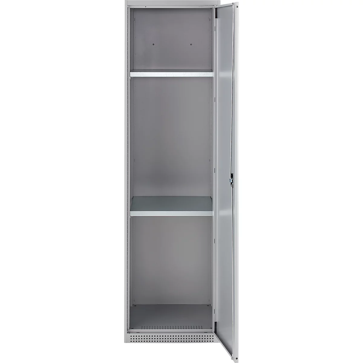 Schäfer Shop Genius Mehrzweckschrank FS, modular, individuell erweiterbar, 2 Fachböden, bis 250 kg, B 545 x T 520 x H 1950 mm, Stahl, weißaluminium/weißaluminium