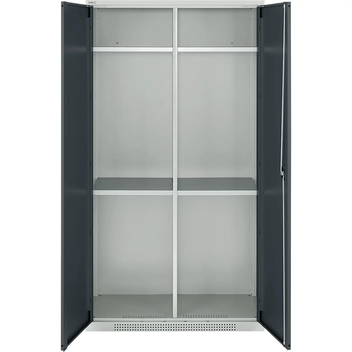 Schäfer Shop Genius Mehrzweckschrank FS, modular, indivuduell erweiterbar, Mittelwand, 4 Fachböden, bis 450 kg, B 1055 x T 520 x H 1950 mm, lichtgrau/anthrazitgrau