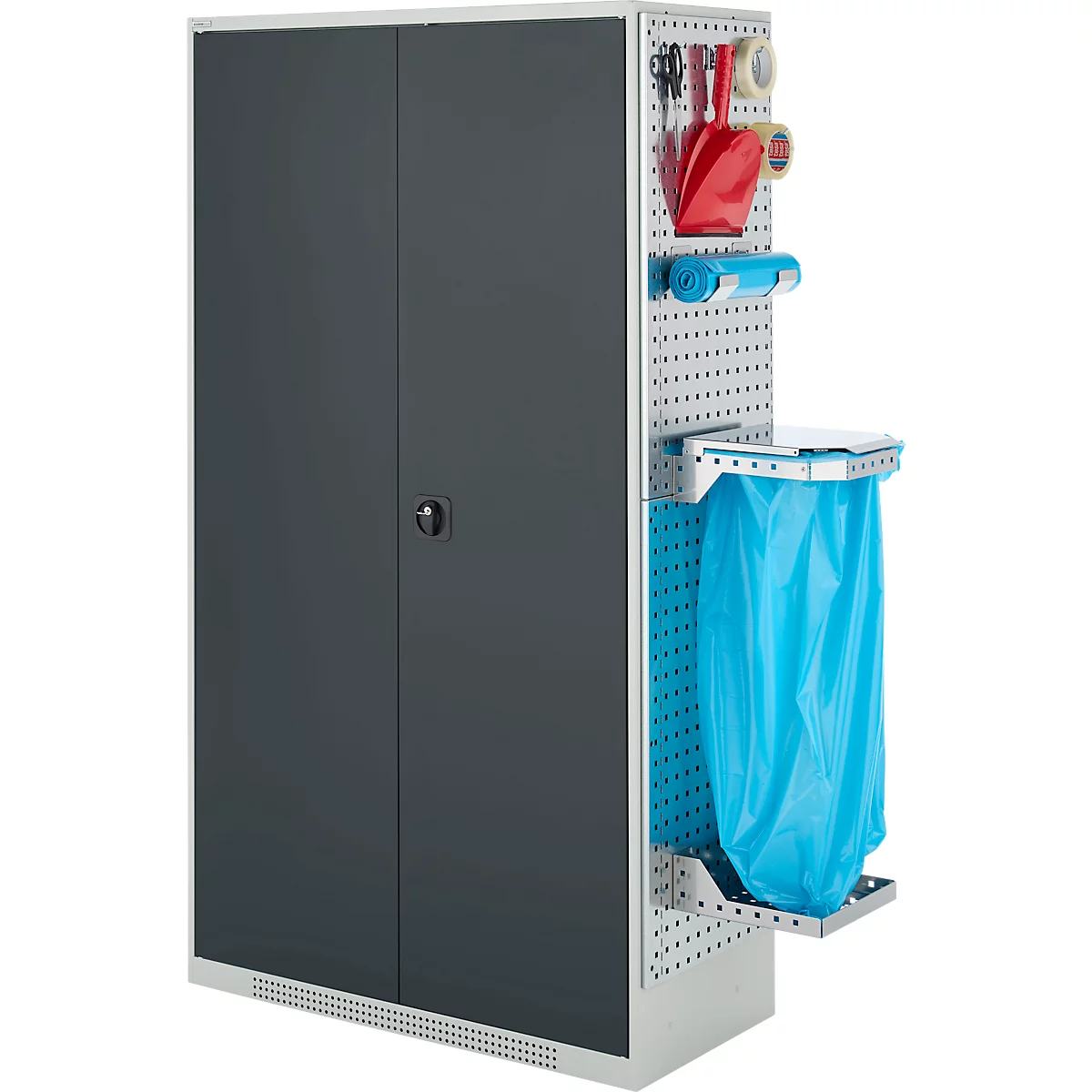 Schäfer Shop Genius Mehrzweckschrank FS, modular, indivuduell erweiterbar, Mittelwand, 4 Fachböden, bis 450 kg, B 1055 x T 520 x H 1950 mm, lichtgrau/anthrazitgrau