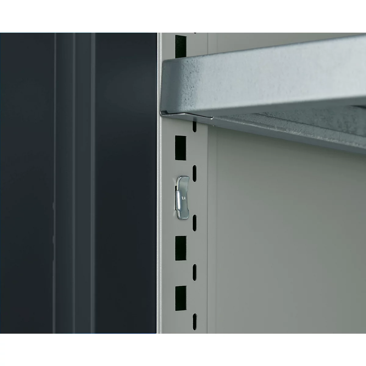 Schäfer Shop Genius Mehrzweckschrank FS, modular, indivuduell erweiterbar, Mittelwand, 4 Fachböden, bis 450 kg, B 1055 x T 520 x H 1950 mm, lichtgrau/anthrazitgrau