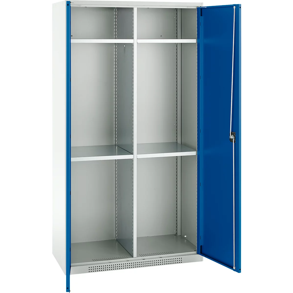 Schäfer Shop Genius Mehrzweckschrank FS, modular, indivuduell erweiterbar, Mittelwand, 4 Fachböden, bis 450 kg, B 1055 x T 520 x H 1950 mm, lichtgrau/enzianblau