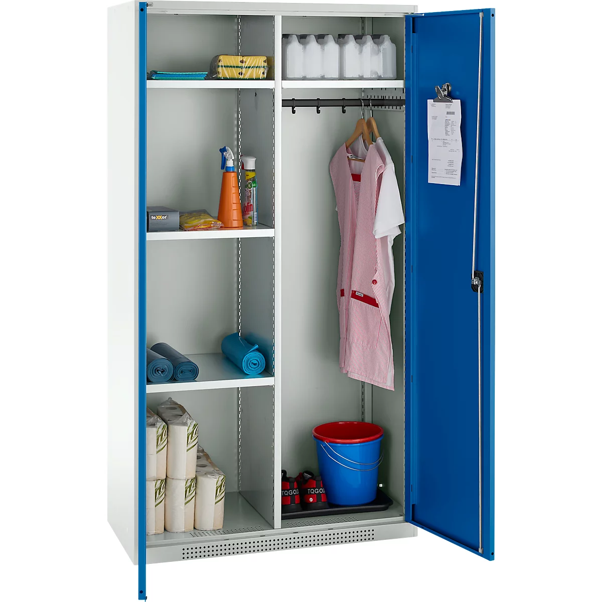 Schäfer Shop Genius Mehrzweckschrank FS, modular, indivuduell erweiterbar, Mittelwand, 4 Fachböden, bis 450 kg, B 1055 x T 520 x H 1950 mm, lichtgrau/enzianblau