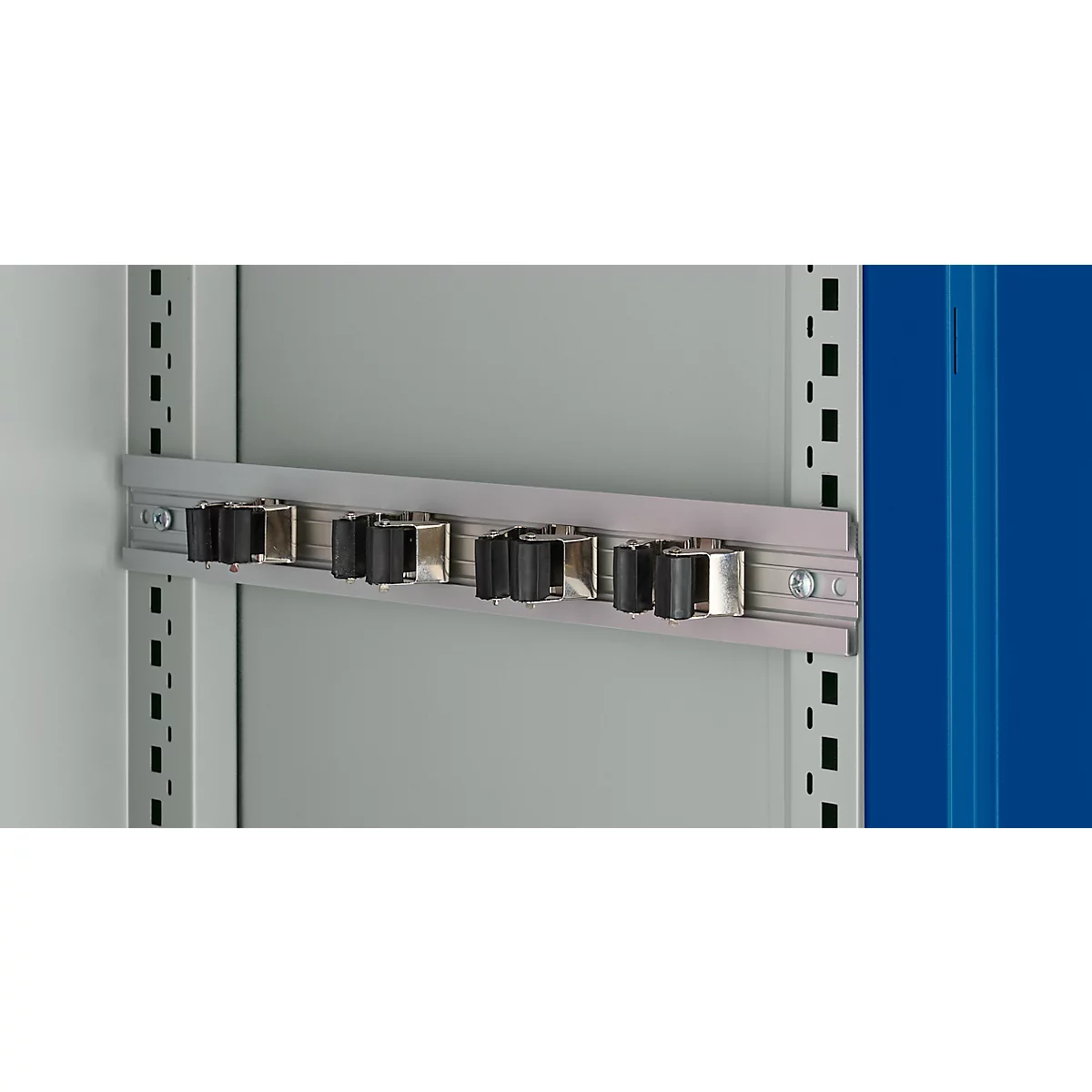 Schäfer Shop Genius Mehrzweckschrank FS, modular, indivuduell erweiterbar, Mittelwand, 4 Fachböden, bis 450 kg, B 1055 x T 520 x H 1950 mm, lichtgrau/enzianblau