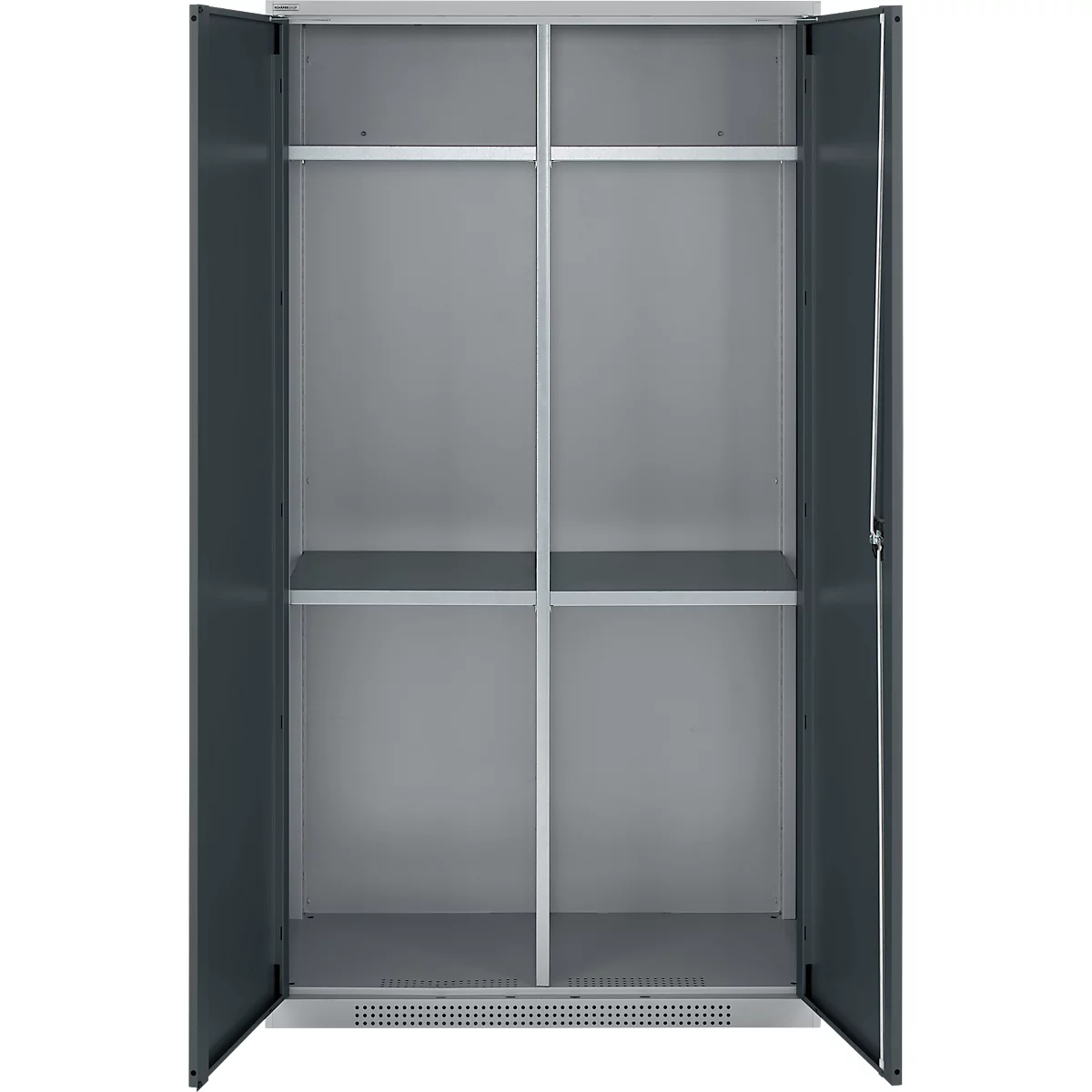 Schäfer Shop Genius Mehrzweckschrank FS, modular, indivuduell erweiterbar, Mittelwand, 4 Fachböden, bis 450 kg, B 1055 x T 520 x H 1950 mm, weißalu/anthrazitgrau