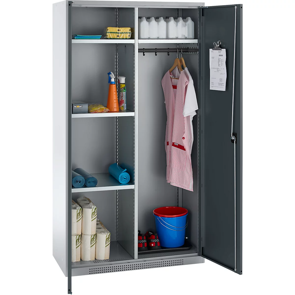 Schäfer Shop Genius Mehrzweckschrank FS, modular, indivuduell erweiterbar, Mittelwand, 4 Fachböden, bis 450 kg, B 1055 x T 520 x H 1950 mm, weißalu/anthrazitgrau