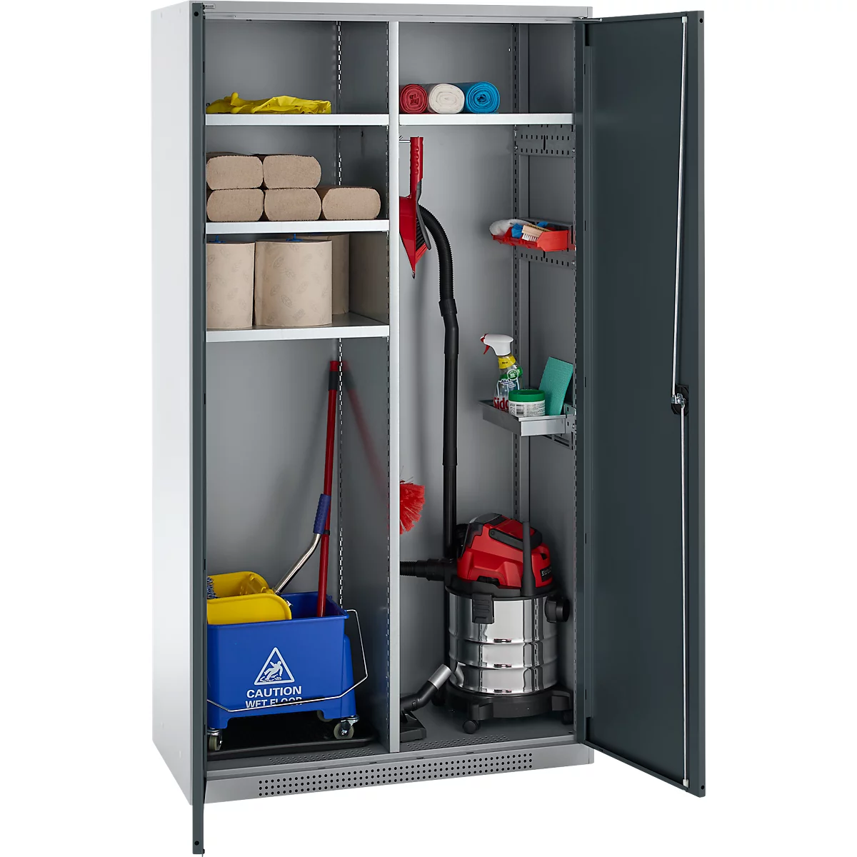 Schäfer Shop Genius Mehrzweckschrank FS, modular, indivuduell erweiterbar, Mittelwand, 4 Fachböden, bis 450 kg, B 1055 x T 520 x H 1950 mm, weißalu/anthrazitgrau